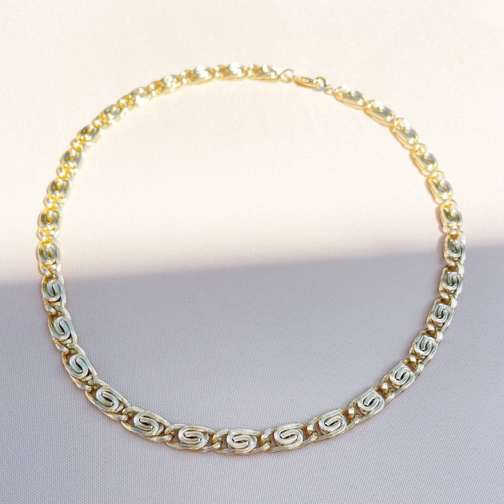 Pretty Bird 14k Vermeil Swirl Link Gold 925 Heavy Necklace - Picture 9 of 12